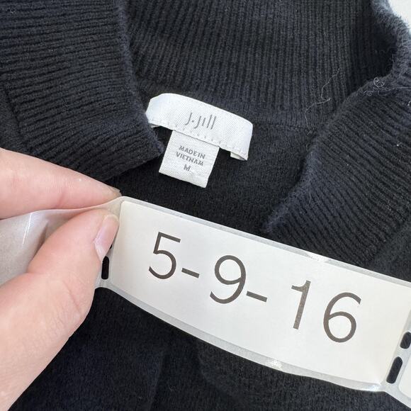 J Jill Cardigan Sweater Womens Medium Black Long Open Front Pocket Cotton Blend - Picture 3 of 8